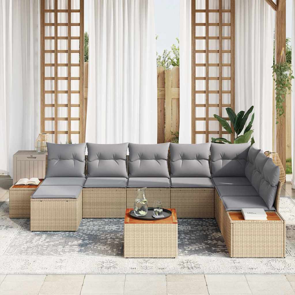 Garten-Sofa-Set mit Kissen 9 pcs Beige Poly-Rattan