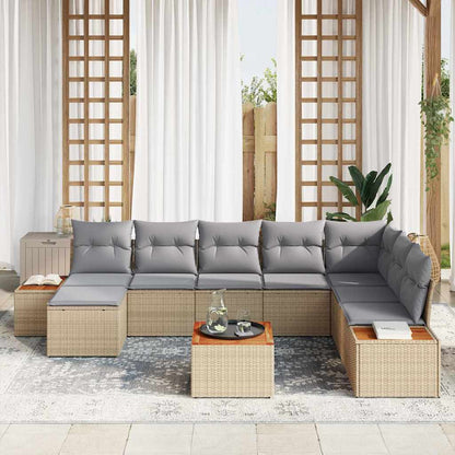 Garten-Sofa-Set mit Kissen 9 pcs Beige Poly-Rattan