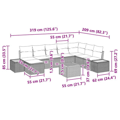 Garten-Sofa-Set mit Kissen 9 pcs Beige Poly Rattan