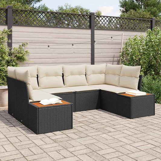 Garten-Sofa-Set mit Kissen 6 pcs Schwarz Poly-Rattan
