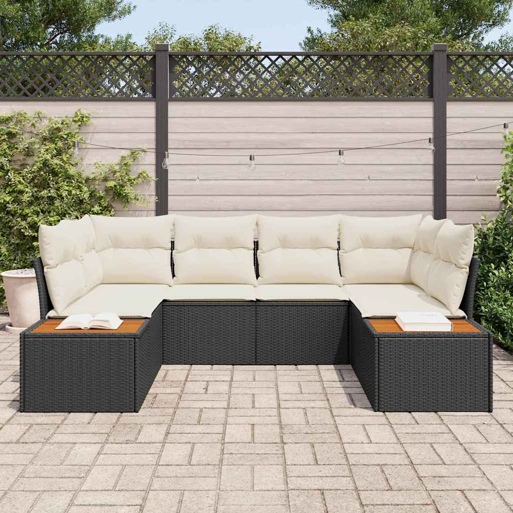 Garten-Sofa-Set mit Kissen 6 pcs Schwarz Poly-Rattan