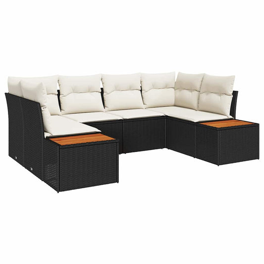 Garten-Sofa-Set mit Kissen 6 pcs Schwarz Poly-Rattan