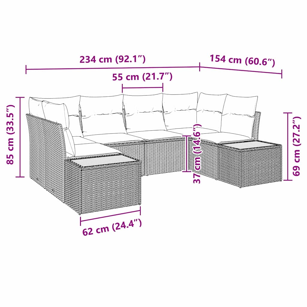 Garten-Sofa-Set mit Kissen 6 pcs Schwarz Poly-Rattan