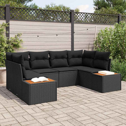 Garten-Sofa-Set mit Kissen 6 pcs Schwarz Poly-Rattan