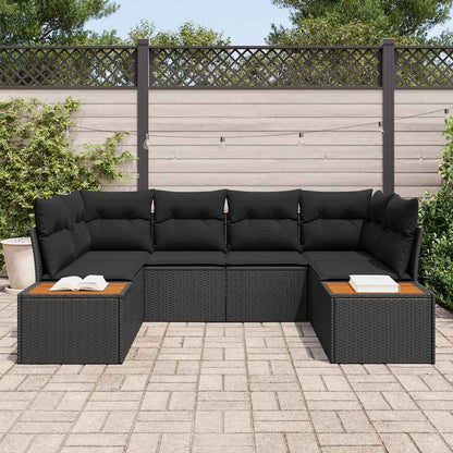 Garten-Sofa-Set mit Kissen 6 pcs Schwarz Poly-Rattan