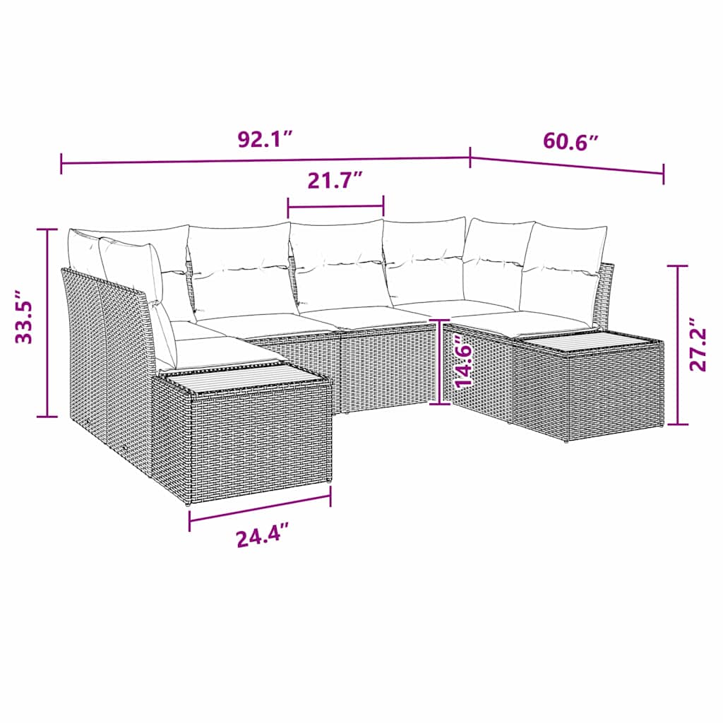 Garten-Sofa-Set mit Kissen 6 pcs Schwarz Poly-Rattan