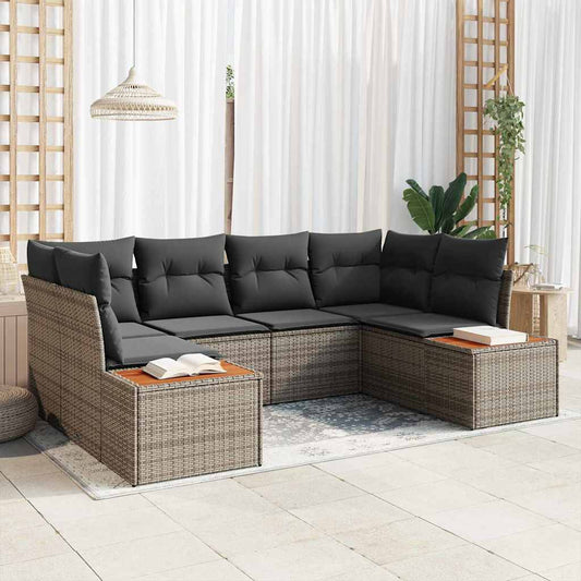Garten-Sofa-Set mit Kissen 6 pcs Grau Poly-Rattan