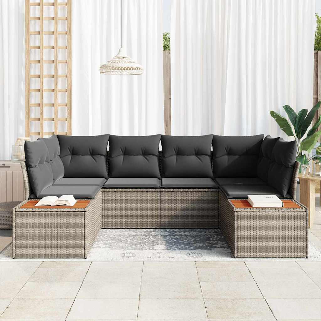 Garten-Sofa-Set mit Kissen 6 pcs Grau Poly-Rattan
