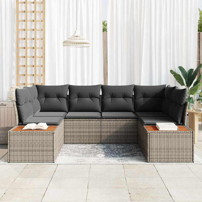 Garten-Sofa-Set mit Kissen 6 pcs Grau Poly-Rattan