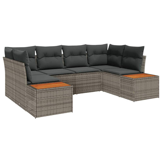 Garten-Sofa-Set mit Kissen 6 pcs Grau Poly-Rattan