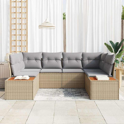 Garten-Sofa-Set mit Kissen 6 pcs Beige Poly Rattan