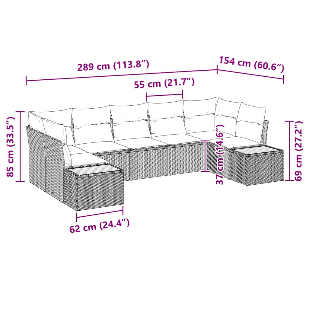 Garten-Sofa-Set mit Kissen 7 pcs Schwarz Poly-Rattan