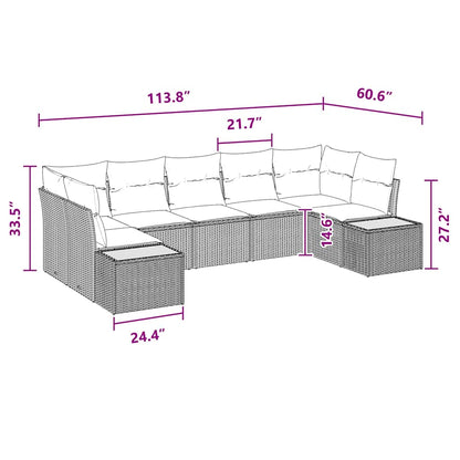 Garten-Sofa-Set mit Kissen 7 pcs Schwarz Poly-Rattan