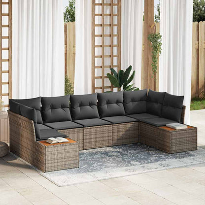 Garten-Sofa-Set mit Kissen 7 pcs Grau Poly-Rattan