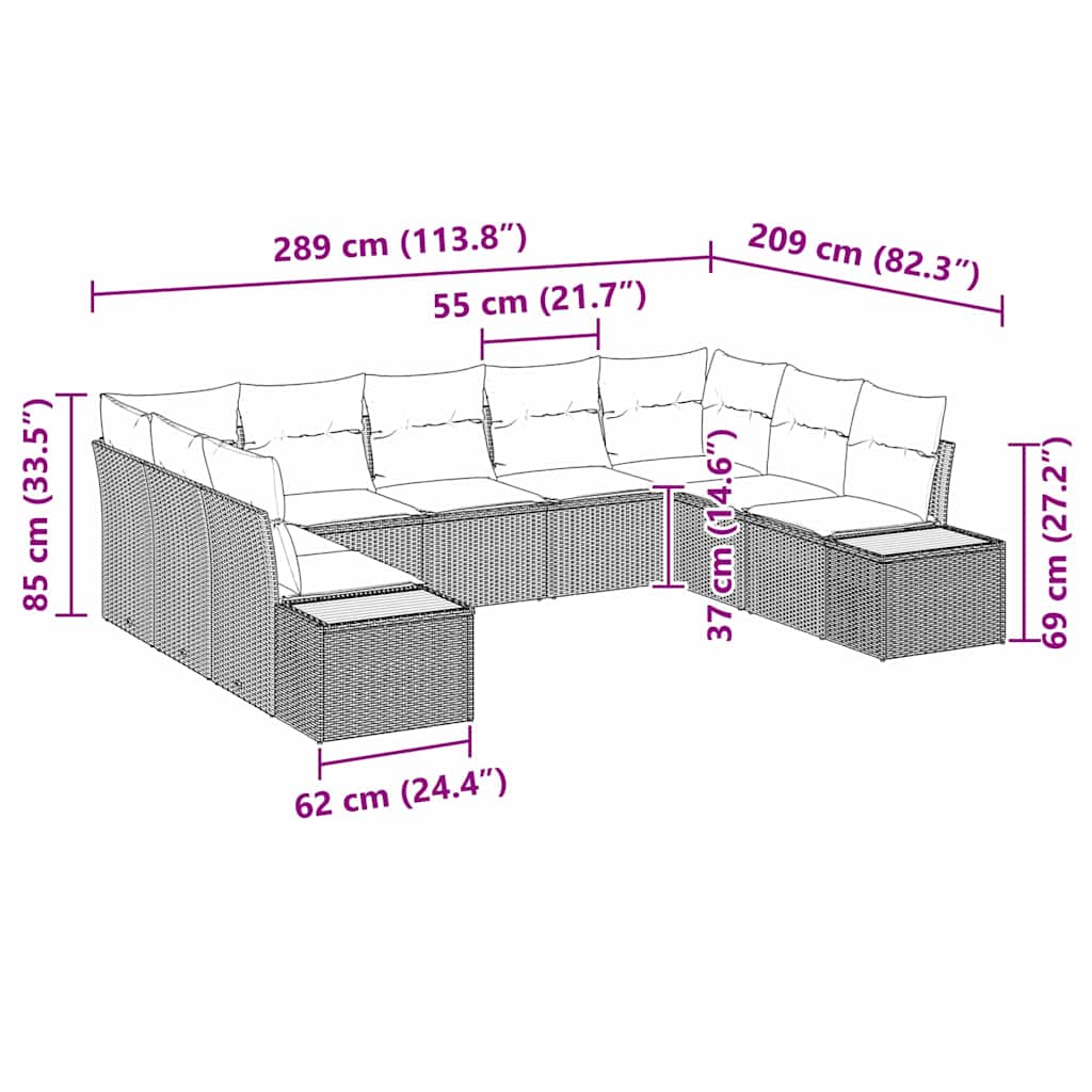Garten-Sofa-Set mit Kissen 9 pcs Schwarz Poly-Rattan