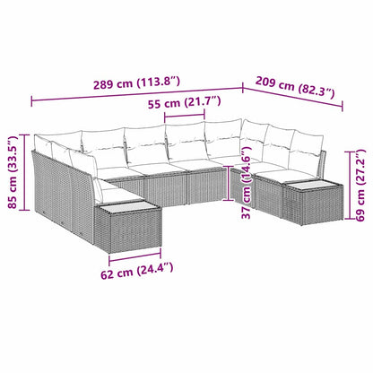 Garten-Sofa-Set mit Kissen 9 pcs Schwarz Poly-Rattan