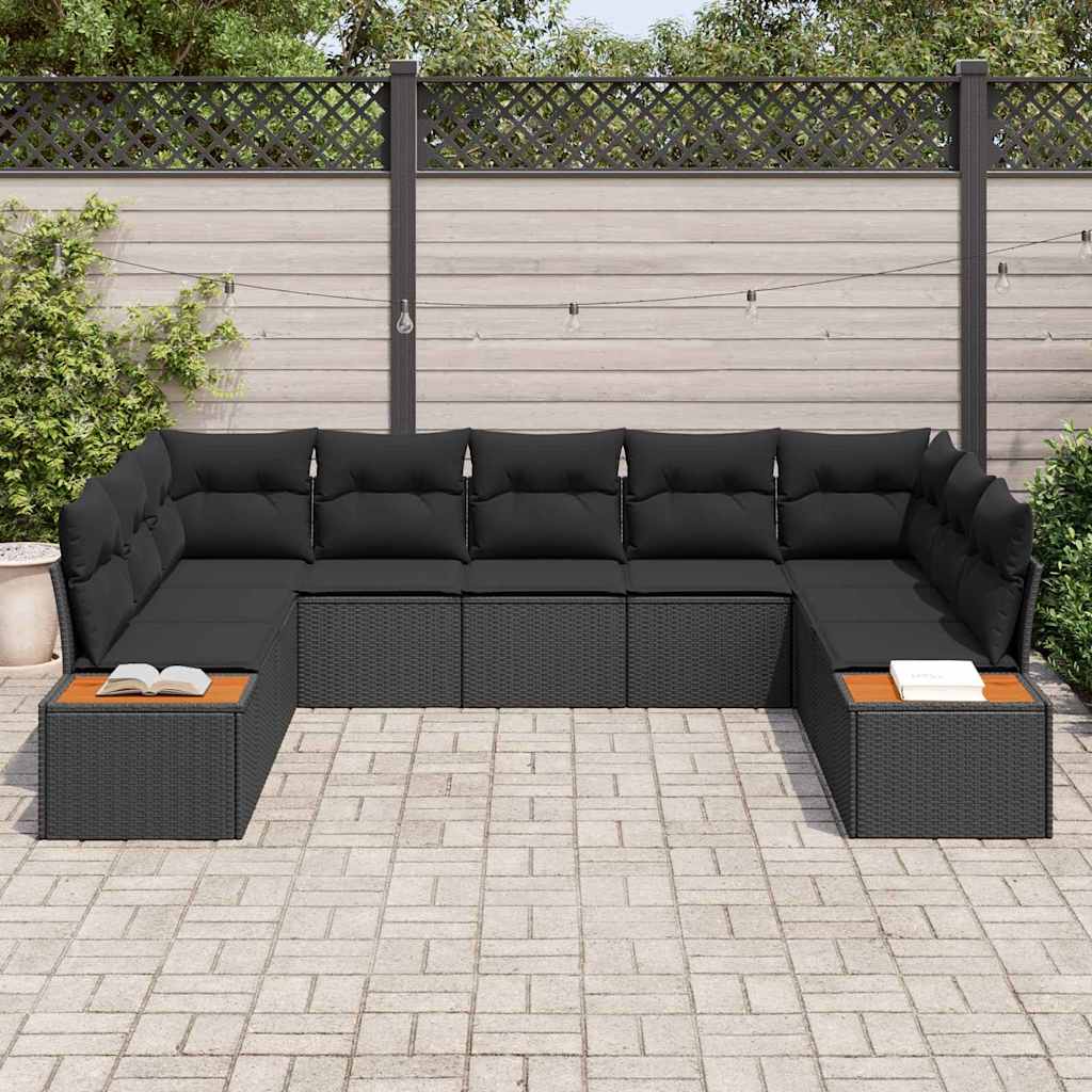 Garten-Sofa-Set mit Kissen 9 pcs Schwarz Poly-Rattan