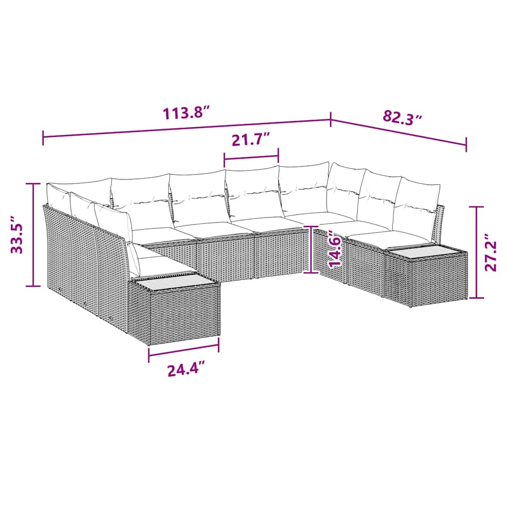 Garten-Sofa-Set mit Kissen 9 pcs Schwarz Poly-Rattan