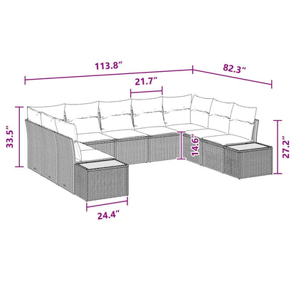 Garten-Sofa-Set mit Kissen 9 pcs Schwarz Poly-Rattan