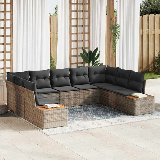 Garten-Sofa-Set mit Kissen 9 pcs Grau Poly-Rattan