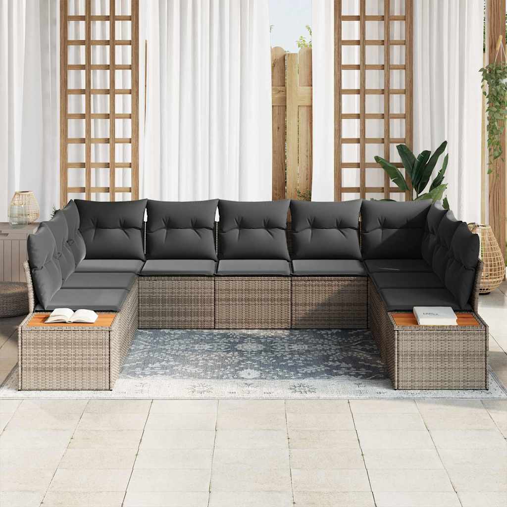 Garten-Sofa-Set mit Kissen 9 pcs Grau Poly-Rattan