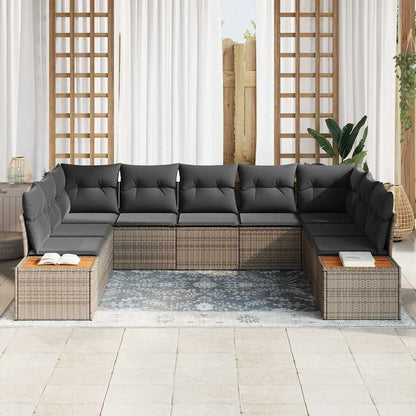Garten-Sofa-Set mit Kissen 9 pcs Grau Poly-Rattan