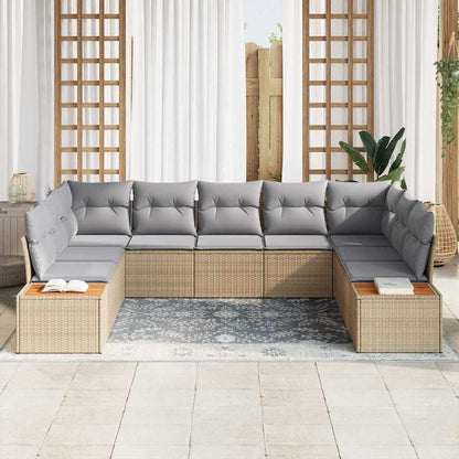 Garten-Sofa-Set mit Kissen 9 pcs Beige Poly-Rattan