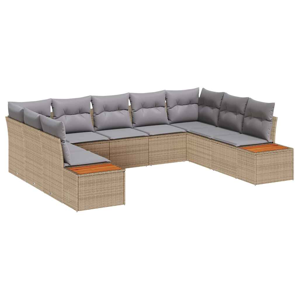 Garten-Sofa-Set mit Kissen 9 pcs Beige Poly-Rattan