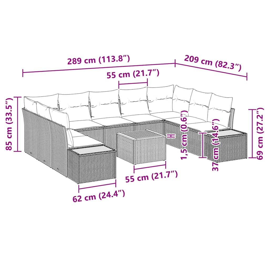Garten-Sofa-Set mit Kissen 10 pcs Schwarz Poly-Rattan