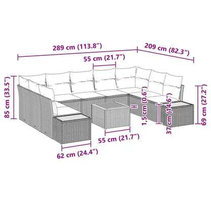 Garten-Sofa-Set mit Kissen 10 pcs Schwarz Poly-Rattan