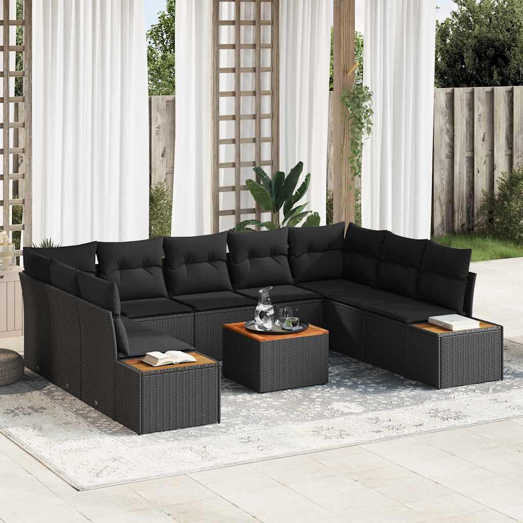 Garten-Sofa-Set mit Kissen 10 pcs Schwarz Poly-Rattan