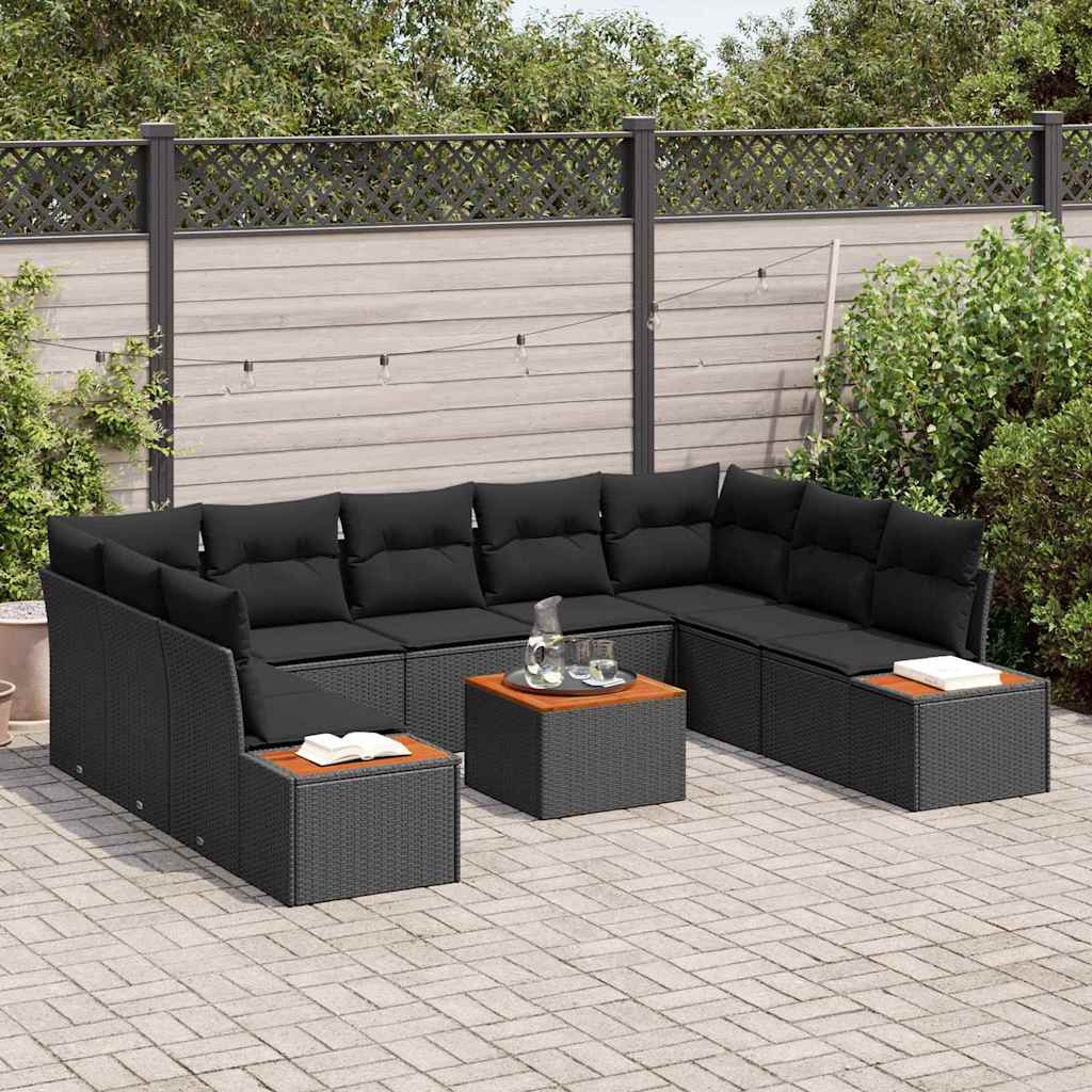 Garten-Sofa-Set mit Kissen 10 pcs Schwarz Poly-Rattan
