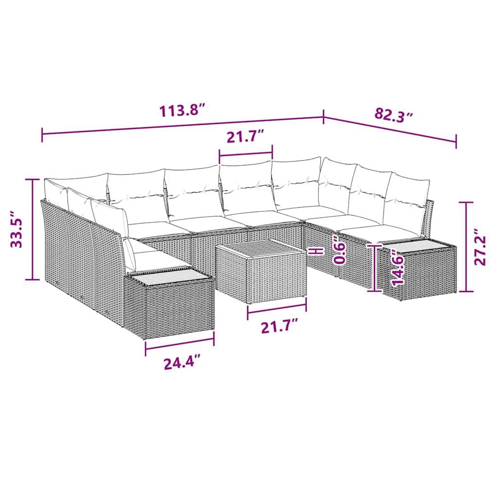 Garten-Sofa-Set mit Kissen 10 pcs Schwarz Poly-Rattan