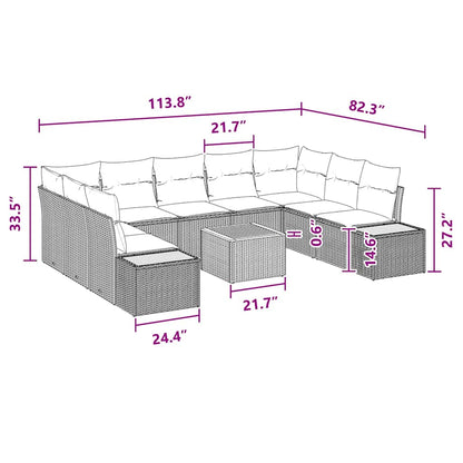 Garten-Sofa-Set mit Kissen 10 pcs Schwarz Poly-Rattan