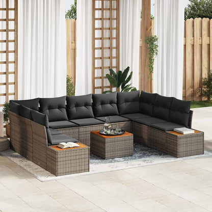 Garten-Sofa-Set mit Kissen 10 pcs Grau Poly-Rattan