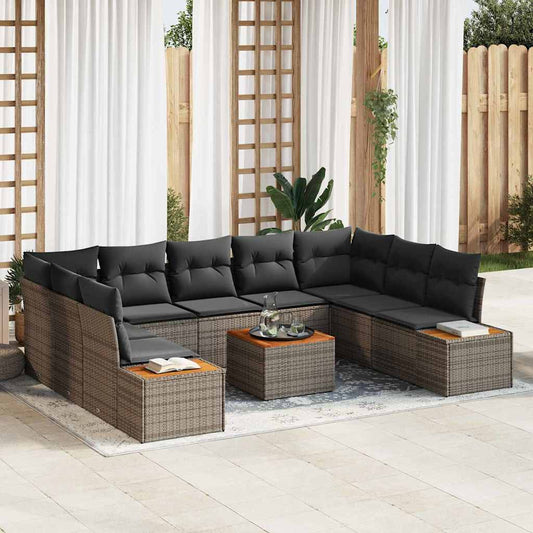Garten-Sofa-Set mit Kissen 10 pcs Grau Poly-Rattan
