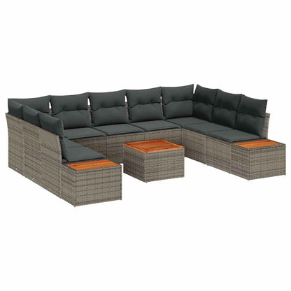 Garten-Sofa-Set mit Kissen 10 pcs Grau Poly-Rattan