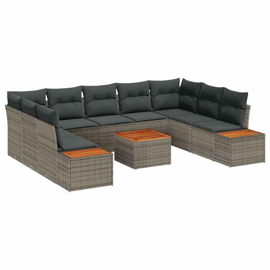 Garten-Sofa-Set mit Kissen 10 pcs Grau Poly-Rattan