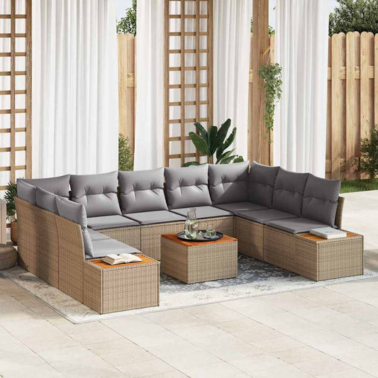 Garten-Sofa-Set mit Kissen 10 pcs Beige Poly Rattan