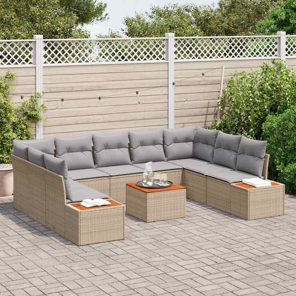 Garten-Sofa-Set mit Kissen 10 pcs Beige Poly Rattan