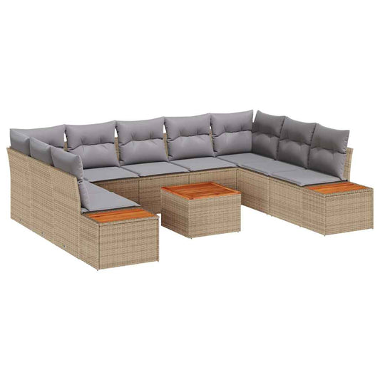 Garten-Sofa-Set mit Kissen 10 pcs Beige Poly Rattan