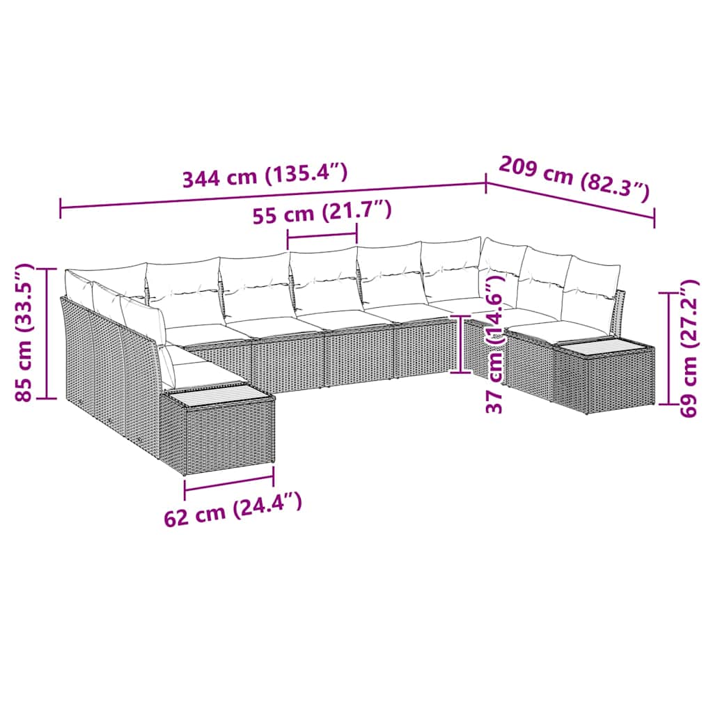 Garten-Sofa-Set mit Kissen 10 pcs Schwarz Poly-Rattan