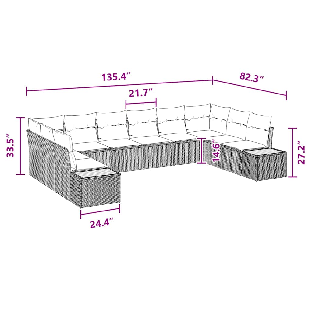Garten-Sofa-Set mit Kissen 10 pcs Schwarz Poly-Rattan