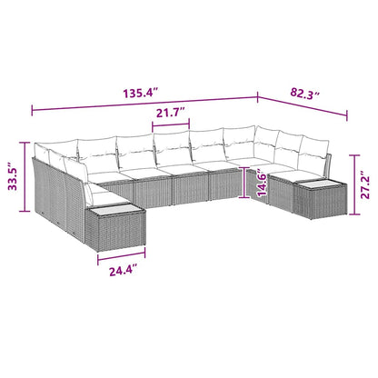 Garten-Sofa-Set mit Kissen 10 pcs Schwarz Poly-Rattan