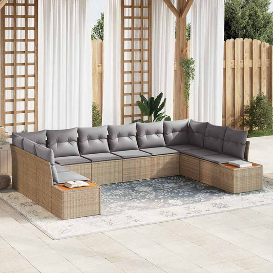 Garten-Sofa-Set mit Kissen 10 pcs Beige Poly-Rattan
