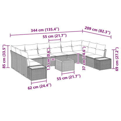 Garten-Sofa-Set mit Kissen 11 pcs Schwarz Poly-Rattan