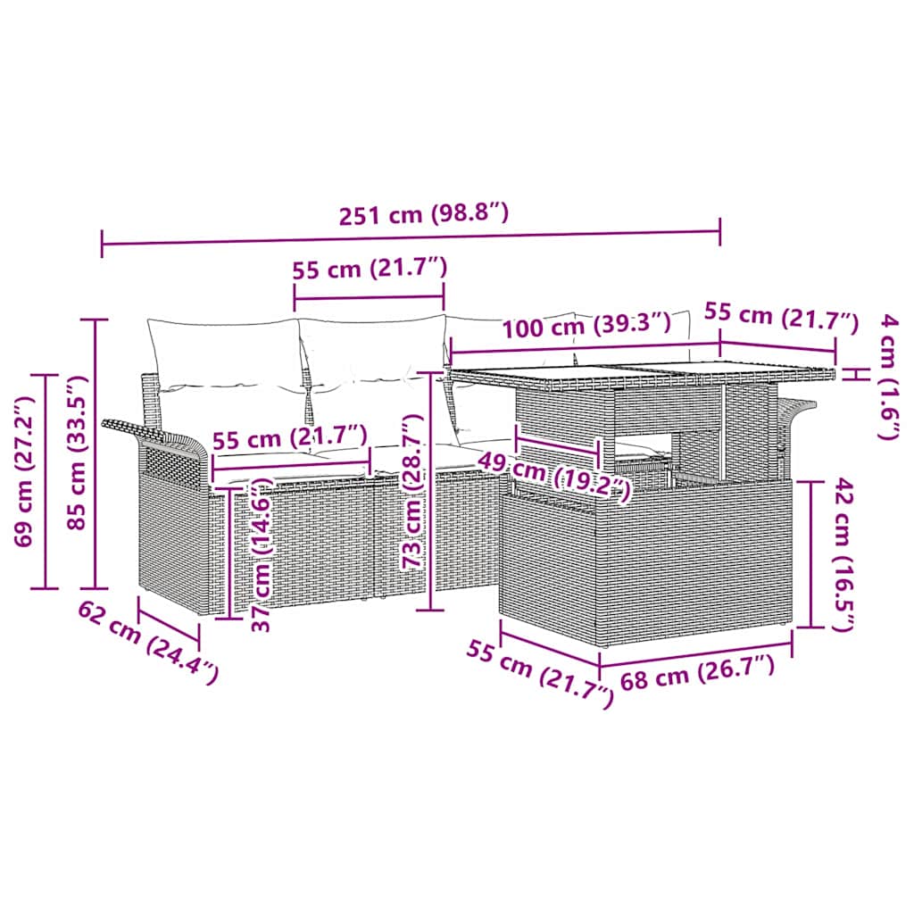 Garten-Sofa-Set mit Kissen 5 pcs Schwarz Poly Rattan