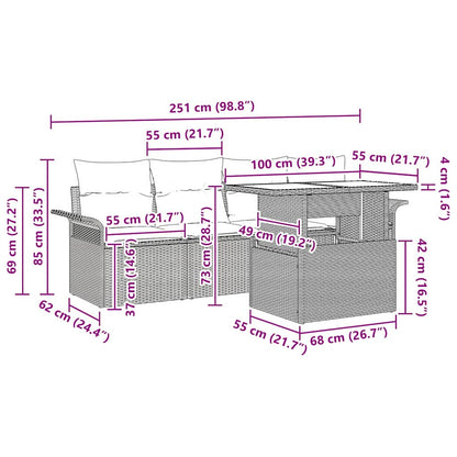 Garten-Sofa-Set mit Kissen 5 pcs Schwarz Poly Rattan