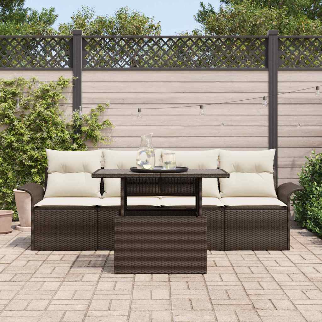 Garten-Sofa-Set mit Kissen 5 pcs Braun Poly Rattan