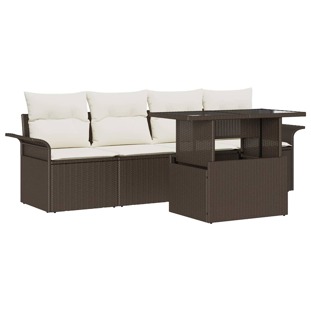 Garten-Sofa-Set mit Kissen 5 pcs Braun Poly Rattan